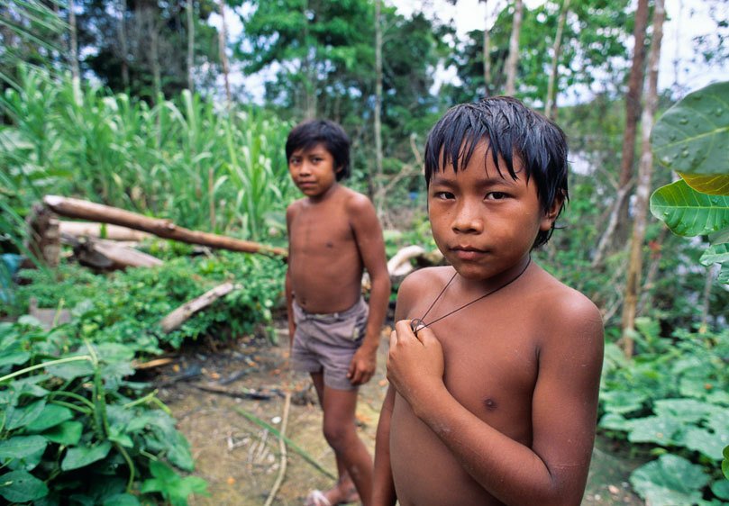 Boys in a village on the Rio Negro River, Brazil