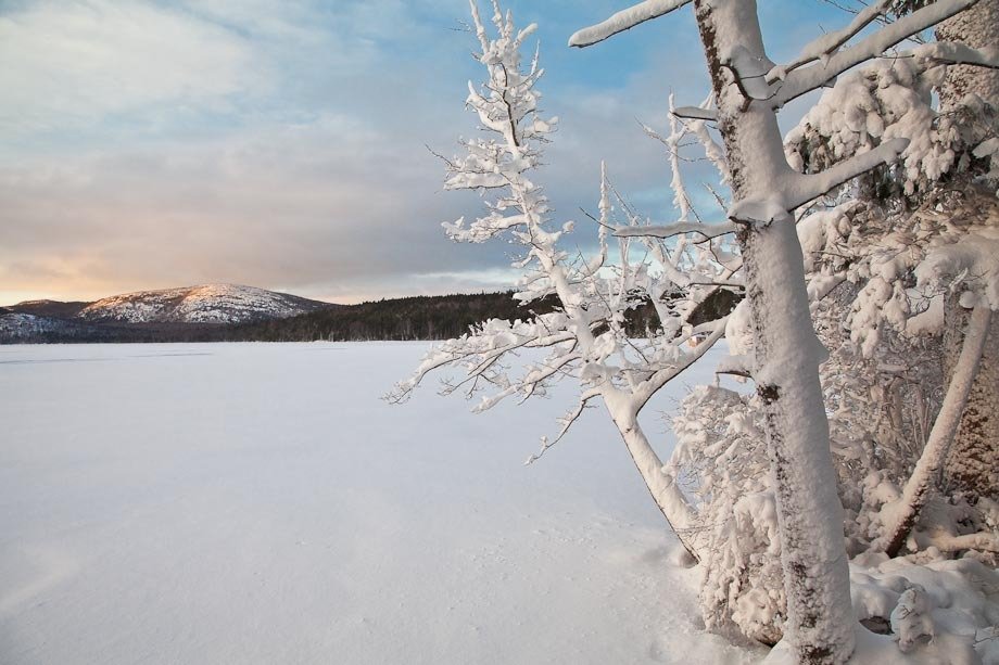 Winter Sunrise at Eagle Lake in Acadia National Park.