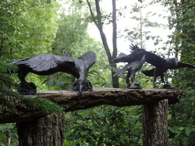 Four bronze crows on arbor.  Life-sized. $4,300 with arbor.