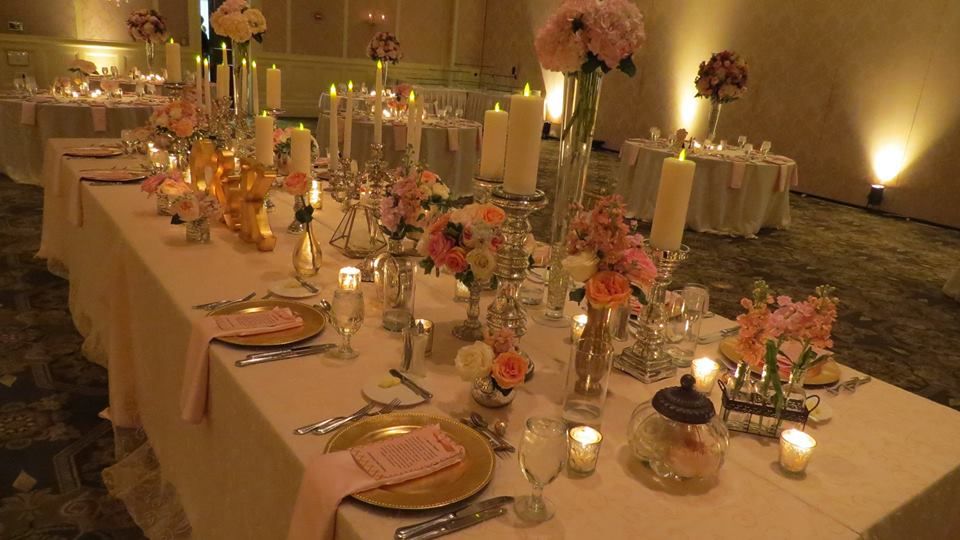 Wedding, flowers, reception, venue, décor, Royal Park Hotel, captain's table, bridal party, mixed metals, silver, gold, bronze, candles, classic, traditional, elegant, elegance, eclectic, romantic Captain's Table, Royal Park Hotel