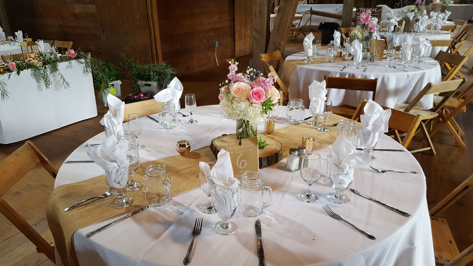 Wedding flowers, Ellis Barn, romantic, rustic, garden, style, reception, decor, centerpiece, mason jar, succulents, roses Mason Jar Centerpiece, Ellis Barn