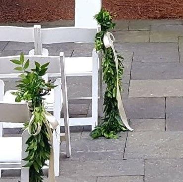 wedding, ceremony, flowers, rustic, classic, décor, aisle, greenery, satin ribbon, Shepherd's Hollow Greenery, Shepherd's Hollow