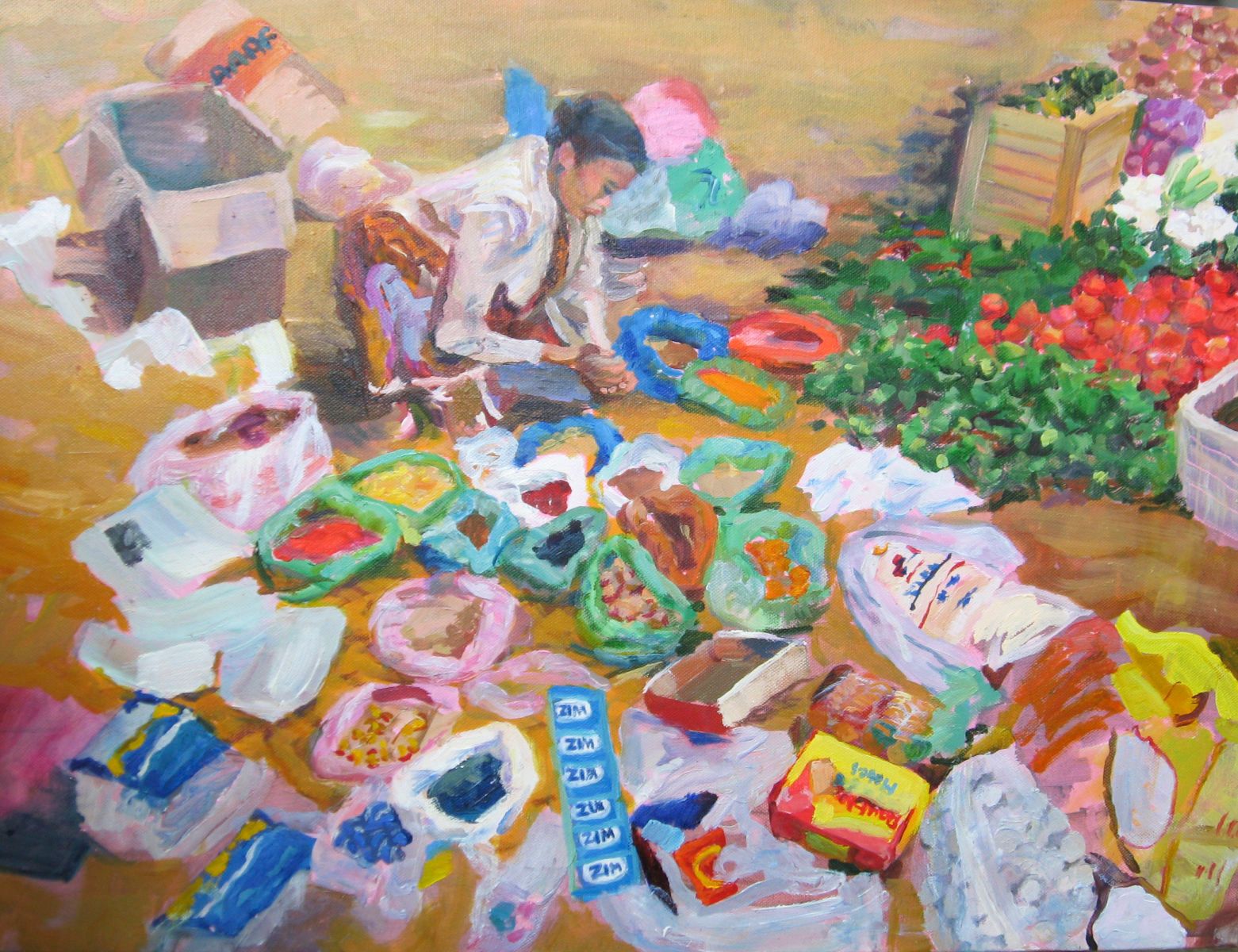 OIL ON CANVAS 18 X 24  UNFRAMED  $600  PAY DAY BAGS II - HORIZONTAL