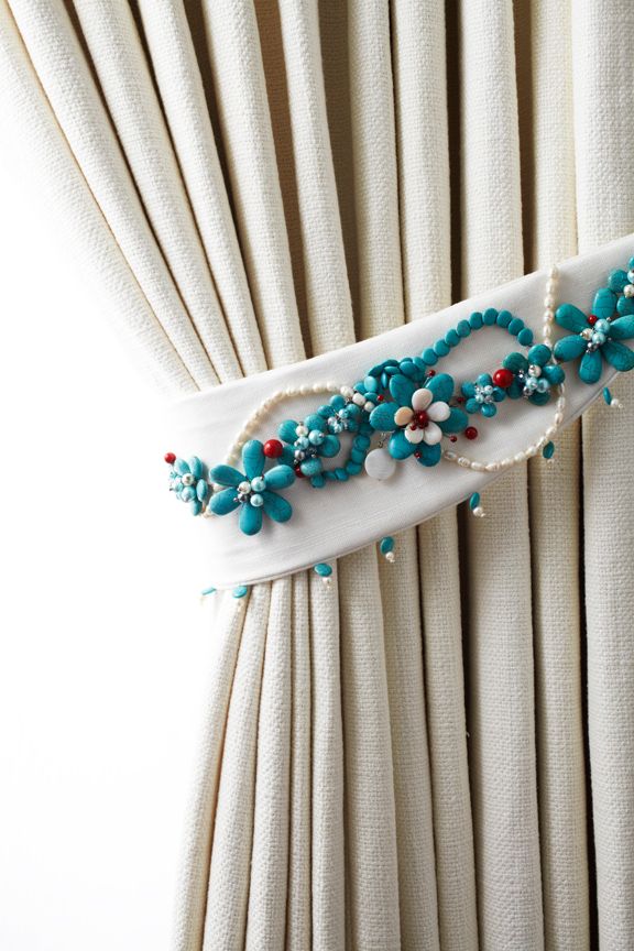 Semi-precious stone beaded drapery tieback by Michael tavano