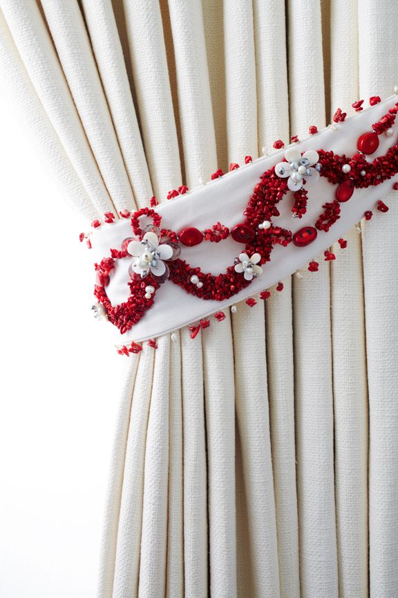 Semi-precious gem-encrusted drapery tiebacks by Michael Tavano for MT Custom