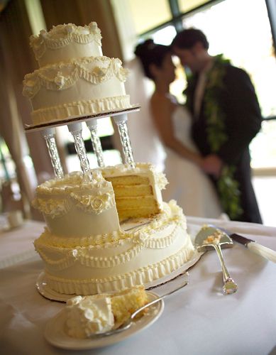 wedding cake with slice