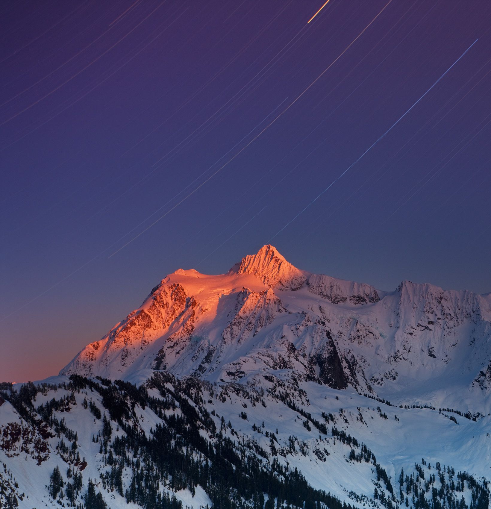 Mount Baker Wilderness, Washington Shuksan Winter Sky with Star Trails