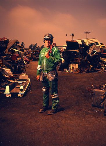 National ad campaign for the T.V. show Junkyard Wars. Green Team Leader