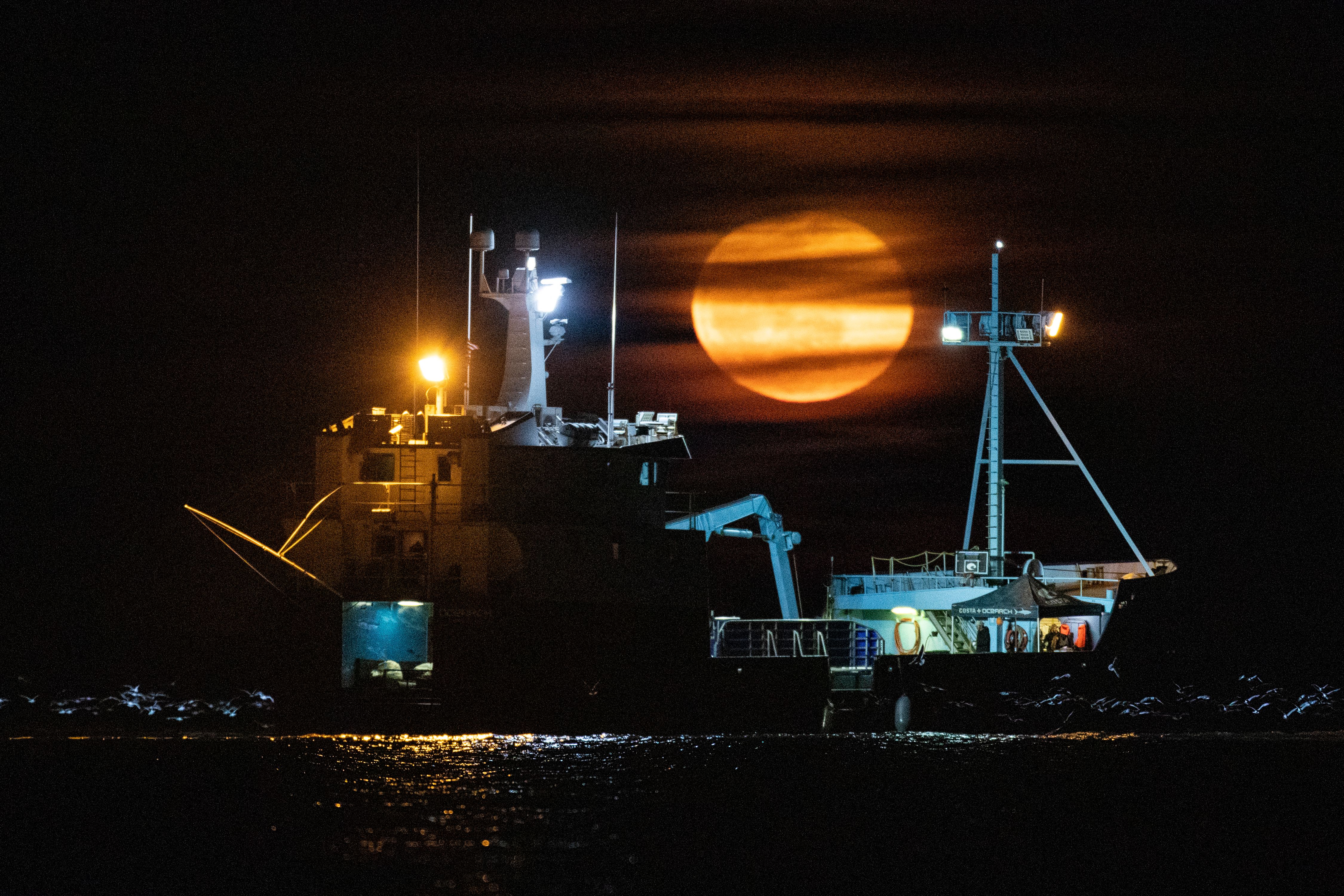 OCEARCH ship super moon rise over the ocean