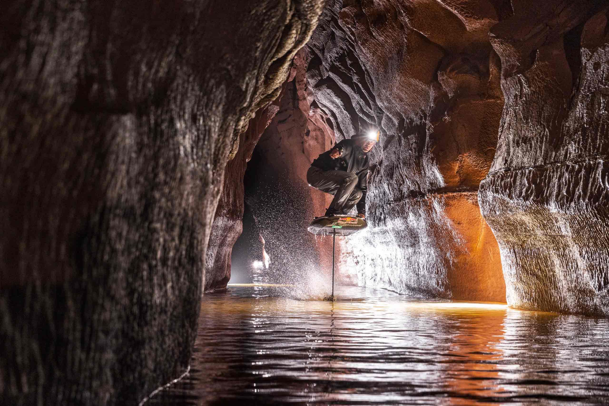 Brian Grubb E-Foils un underground river. Brian Grubb