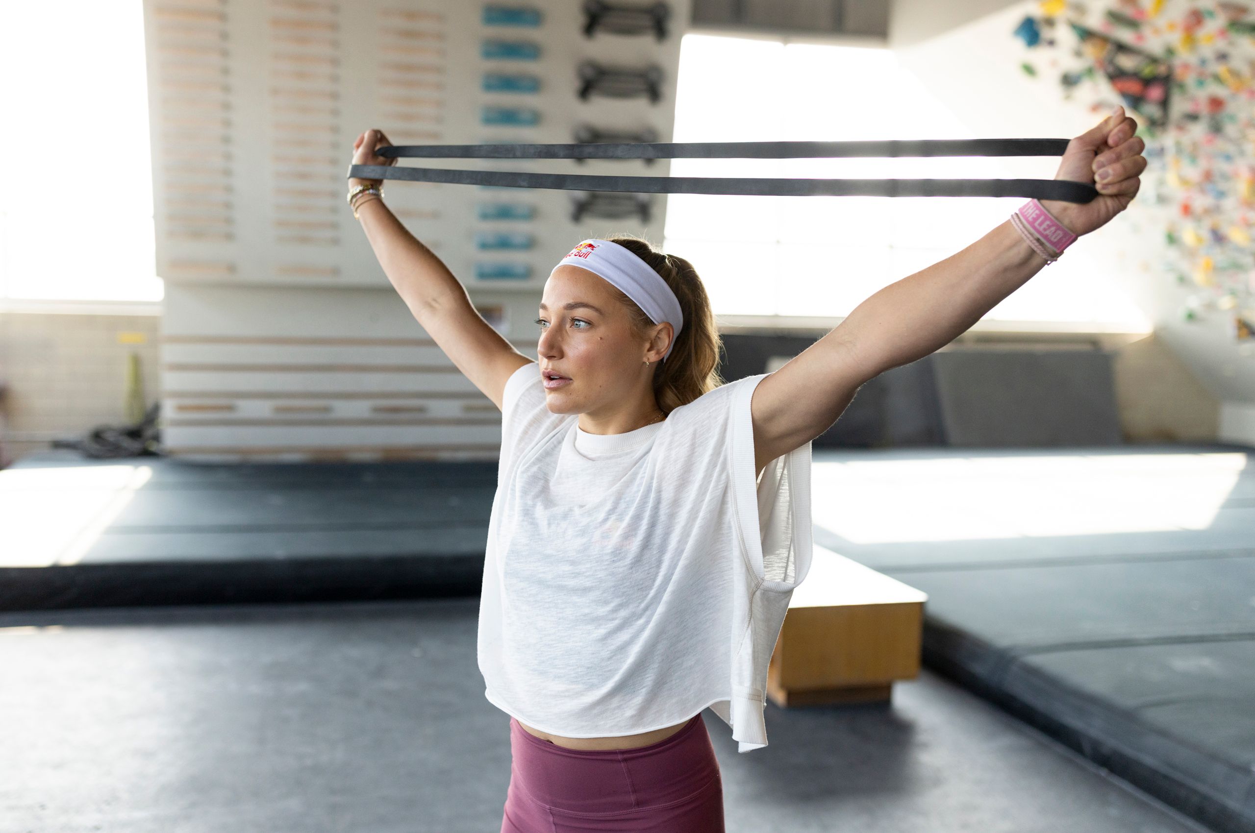 Warms up before climbing SashaDiGiulian