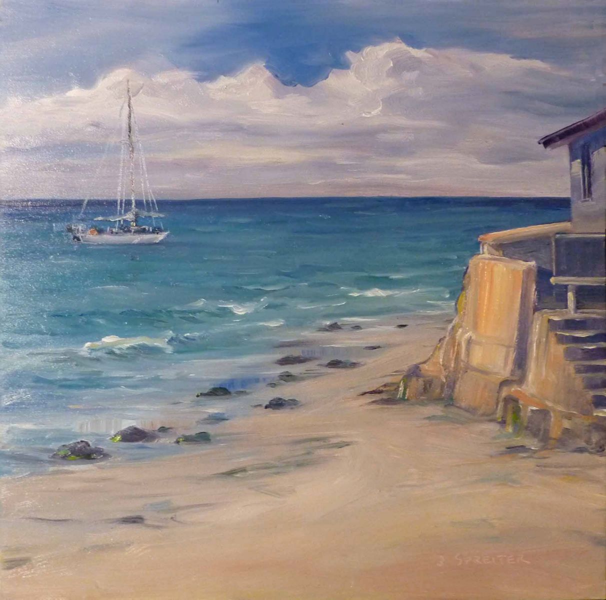 10"x10" oil on panel Tim's Boat, Miramar Beach