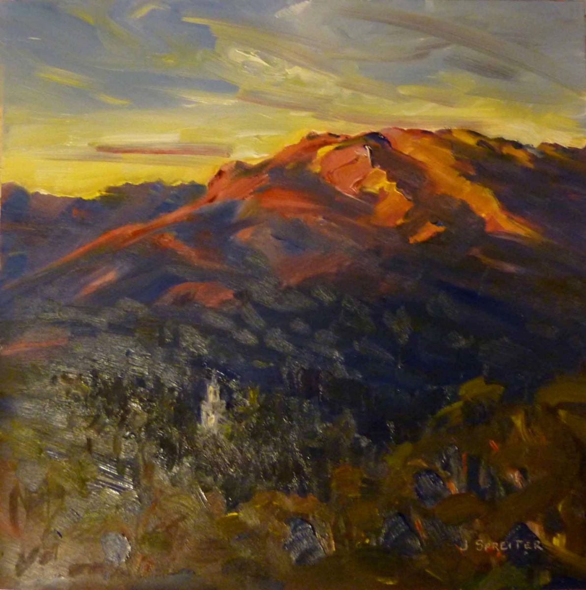 10"x10" oil on panel Last Light, La Cumbre Peak, Santa Barbara