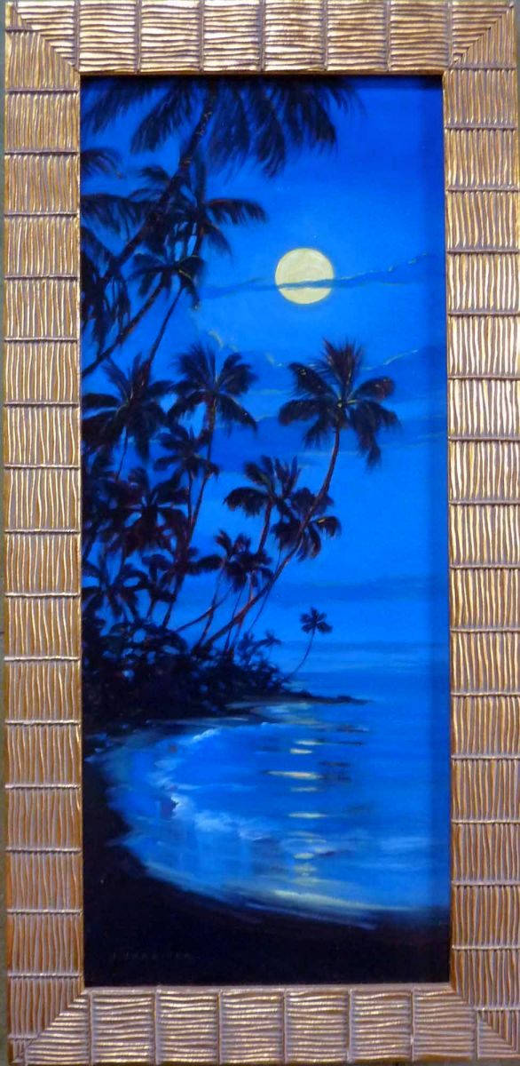 10"x30" original oil on panel Under a Maui Moon