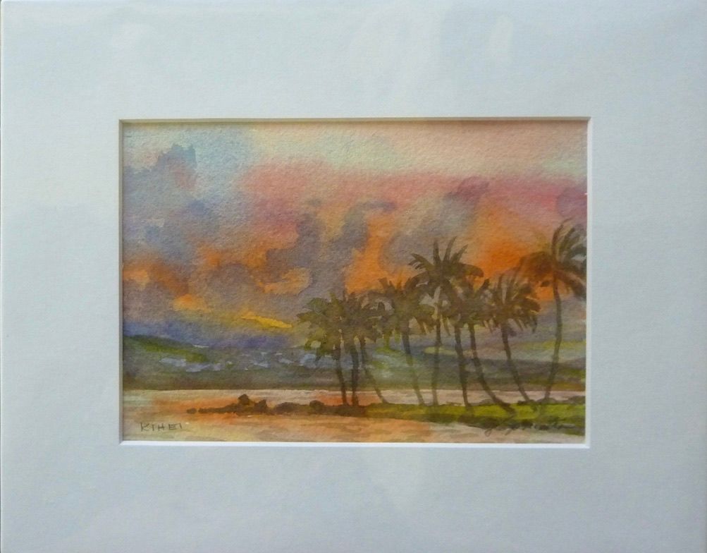 original watercolor, matted to 8x10" Kihei Wetlands