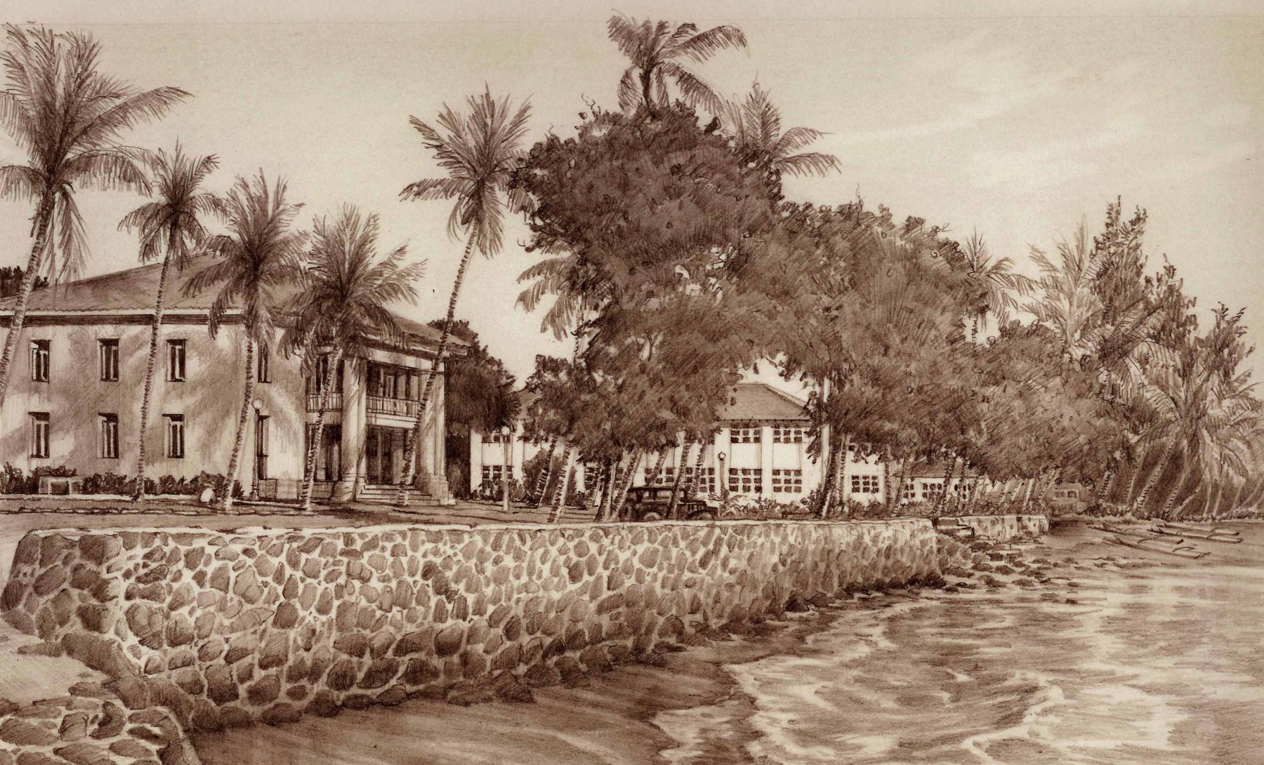 pencil Lahaina Waterfront 1940s