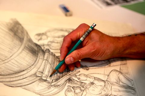 Owen Smith, BART poster artist, sketches in his studio on May 24th, 2012 in Alameda, California. ov-owensmith.jpg
