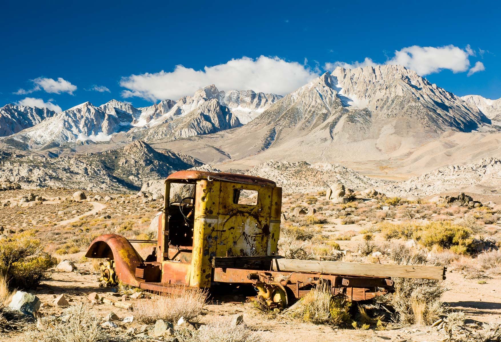 Eastern Sierra, California Abandoned Mining Truck in front of the Eastern Sierras
