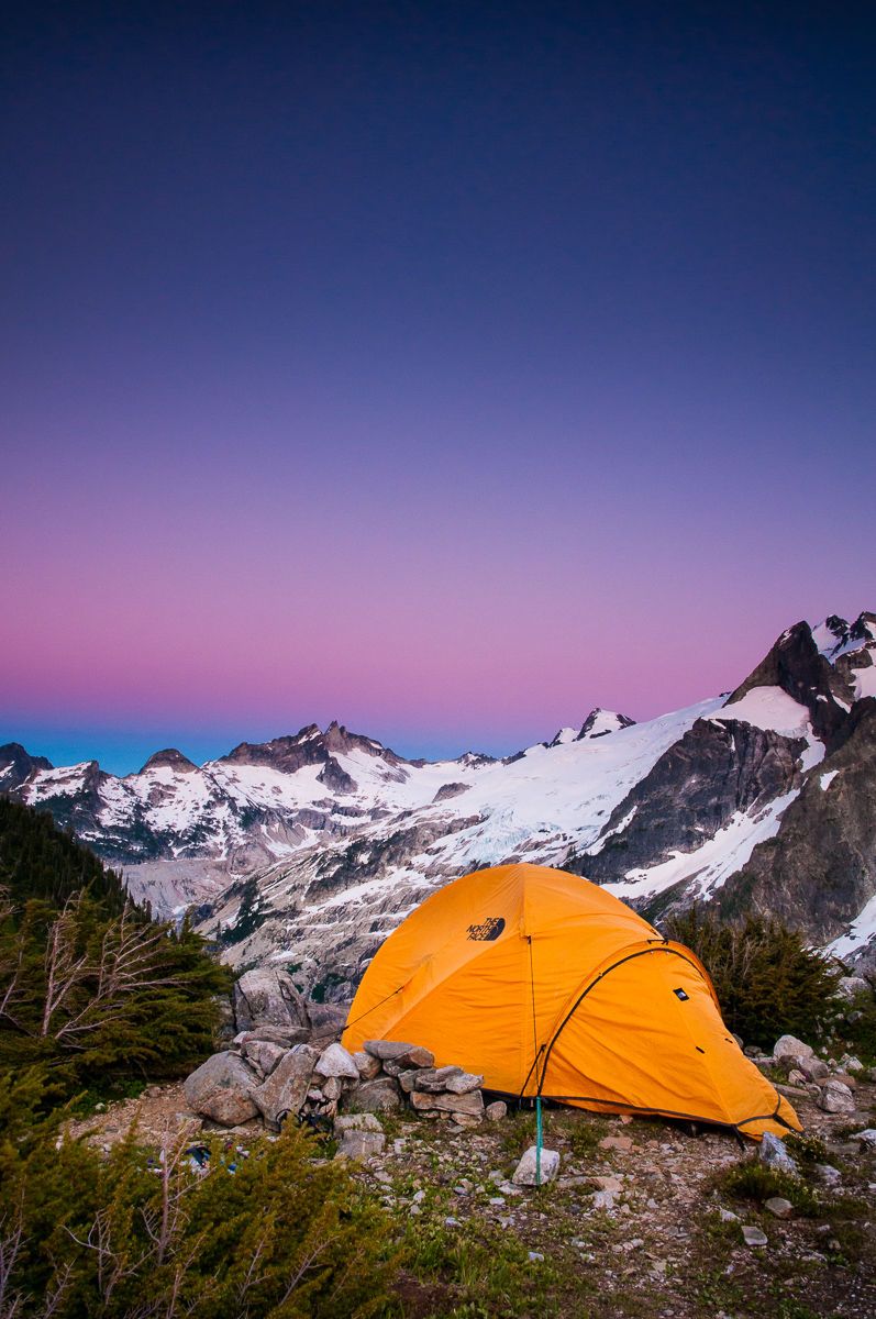 White Rock Lakes along the Ptarmigan Traverse, North Cascades, Washington Tent at Dusk