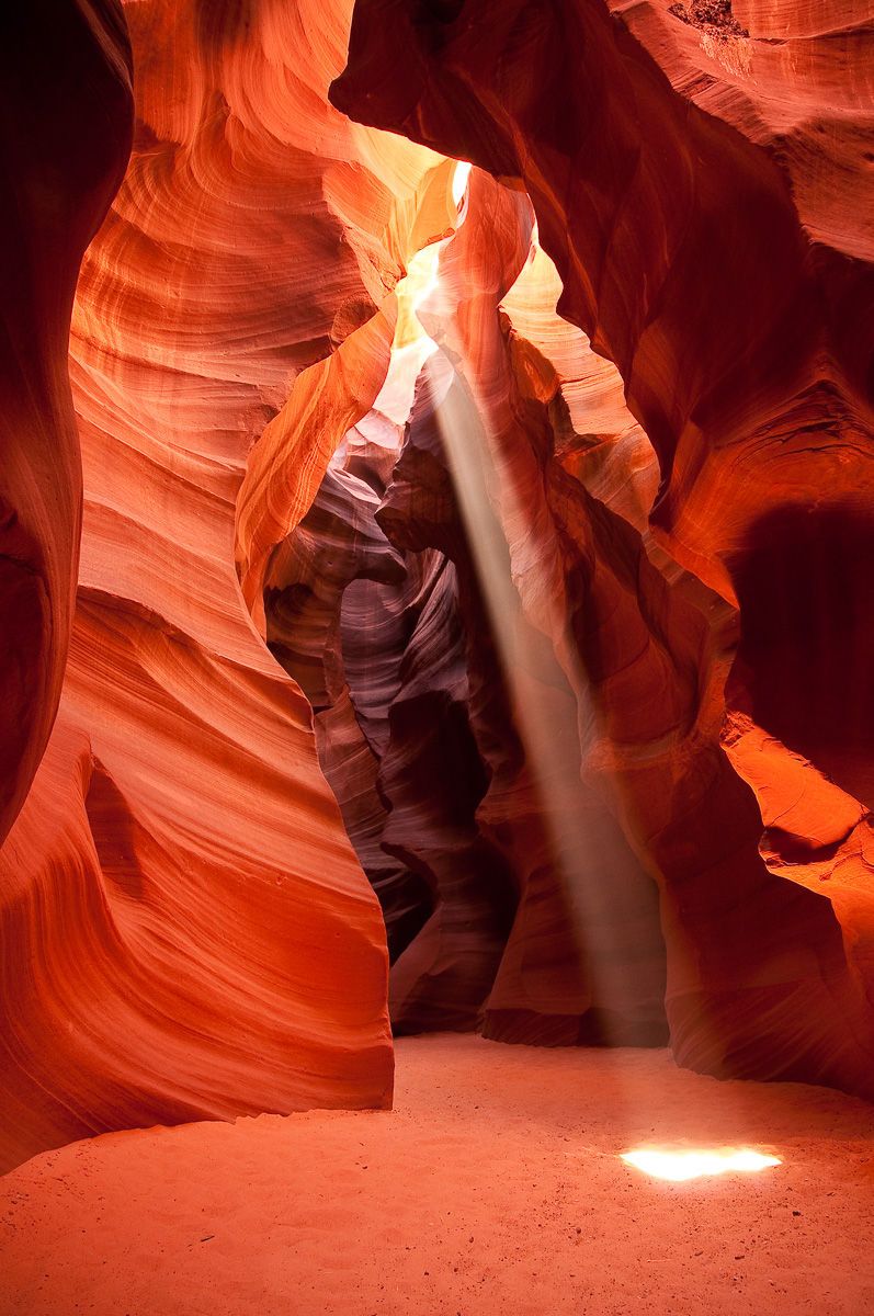 Shaft of Light Enters Slot Canyon, Antelope Canyon