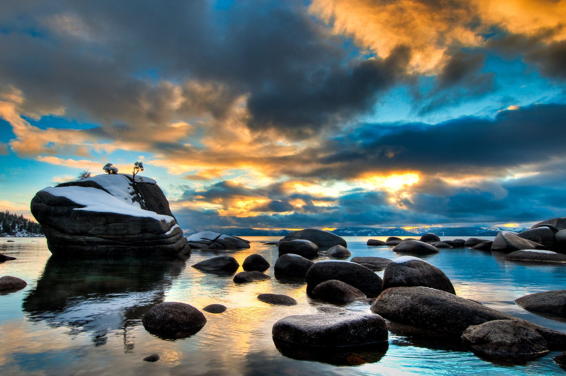 Stormy Sunset over Lake Tahoe and Bonsai Rock