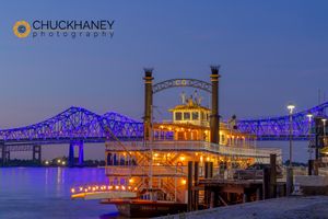 Creole Queen Paddlewheeler on the Mississippi River at dawn with Crescent City Bridge in New Orleans, Louisiana, USA Creole-Queens-Paddlewheel_001-579.jpg