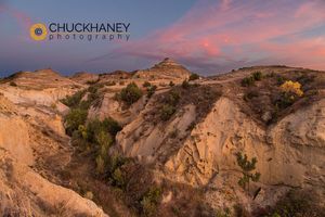Sunset clouds over Wind Canyon in Theodore Roosevelt National Park, North Dakota, USA TR Autumn