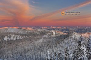 Sunset light over the Whitefish Range and Flower Point in Whitefish, Montana, USA Flower Point