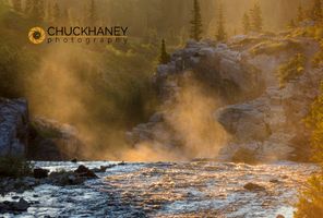 Mist rises at sunrise on Swiftcurrent Falls in Glacier National Park, Montana, USA Swiftcurrent-Falls_002-copy.jpg