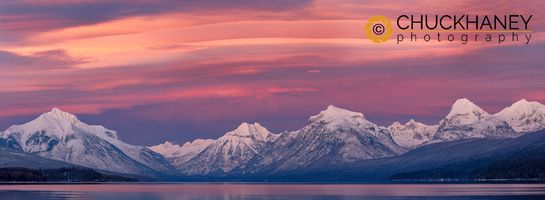 Panoramic of Snowy Mountains Peaks Reflect into Lake McDonald at sunset in Glacier National Park, Montana, USA Lk-McD-Winter-Pano_020-575.jpg