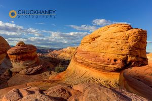 Layered sandstone formations above The Wave in the Vermillion Cliffs Wilderness, Arizona, USA Vermillion Cliffs
