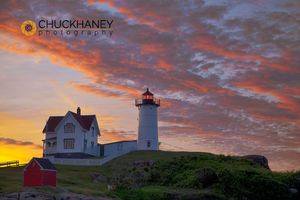 Sunrise skies over Nubble aka Cape Neddick Lighthouse in York, Maine, USA Nubble Lighthouse