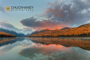 Mountain peaks reflect into Bowman Lake in autumn in Glacier National Park, Montana, USA Bowman-Lk-Autumn_068-407.jpg