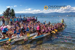Ceremony for breast cancer at the Dragon boat races on Flathead Lake in Bigfork, Montana, USA Dragon Boat