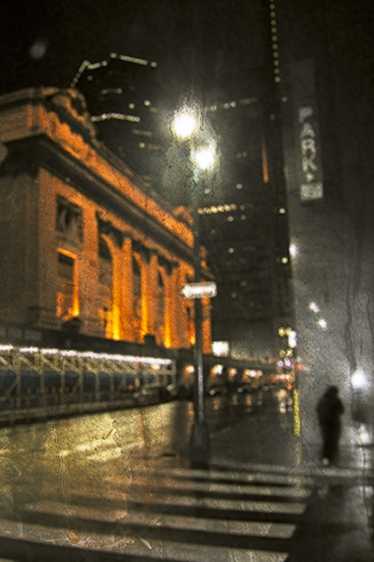 Solitary night walker on Vanderbuilt Avenue near Grand Central Station. Night Walker, New York City, 2008