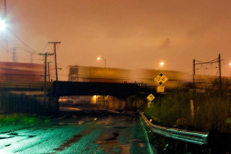Night freight train passing through Kearny NJ Ghost Train, 2006