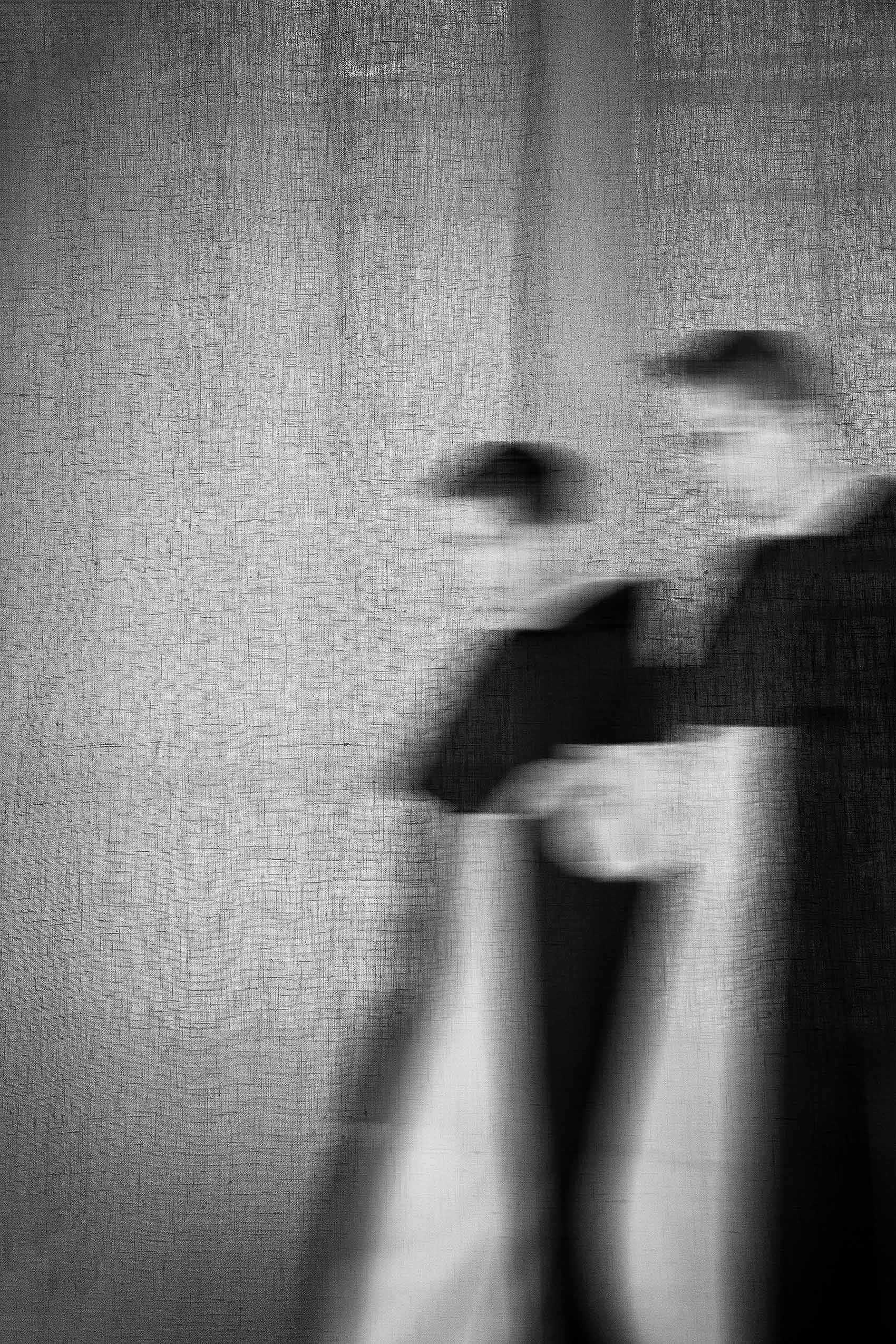 Priests walking along the Cloister of the Celestines behind a construction debris screen. Veiled Priests