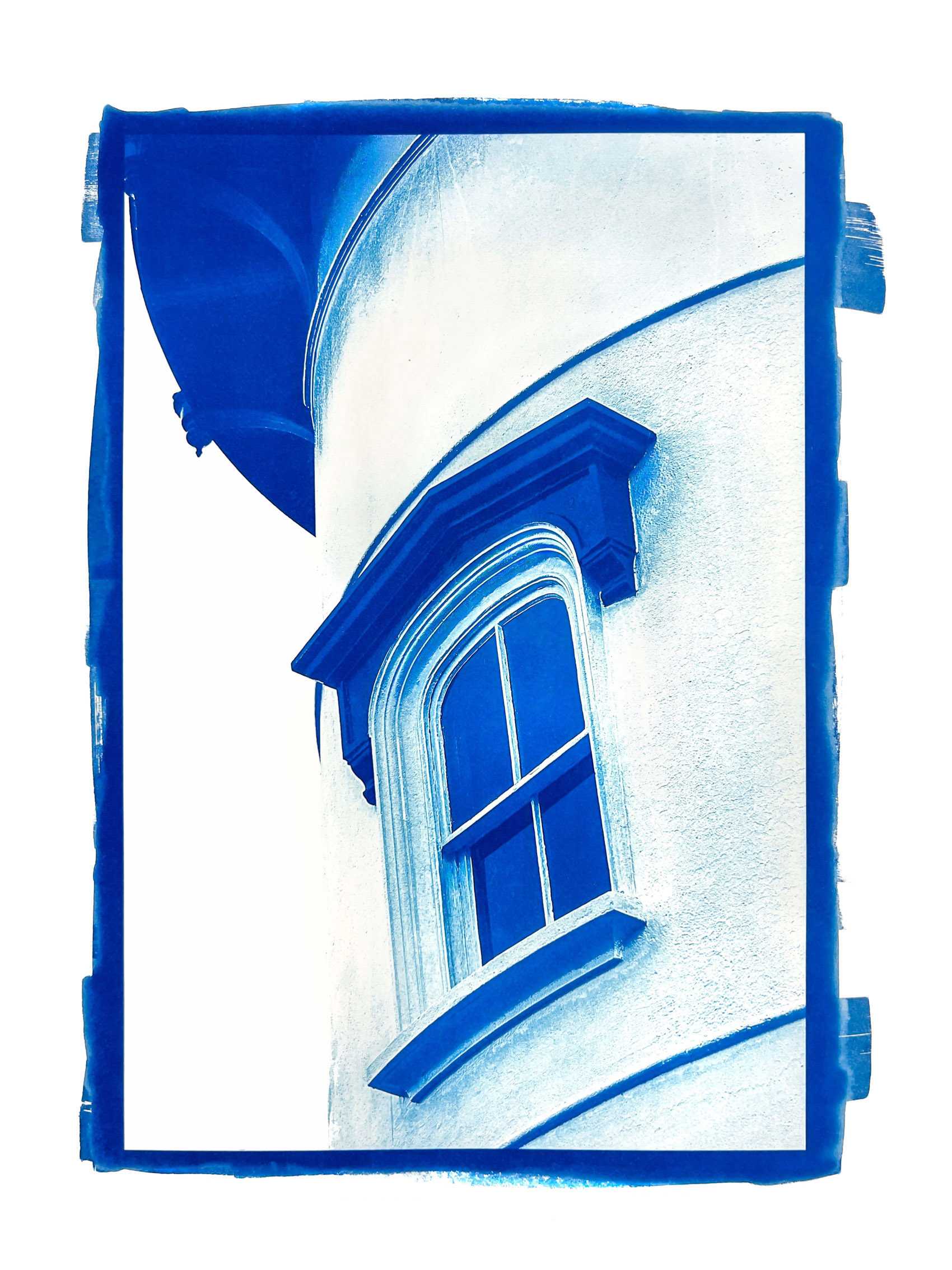 Cyanotype Contact Print. A window detail of the East Chop Lighthouse that overlooks Nantucket Sound where it joins Vineyard Sound at the entrance to Vineyard Haven harbor. East Chop Light, Oak Bluffs, MA