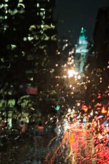 11pm on rainy Broadway in TriBeCa. Broadway and Worth Street, New York City 2008