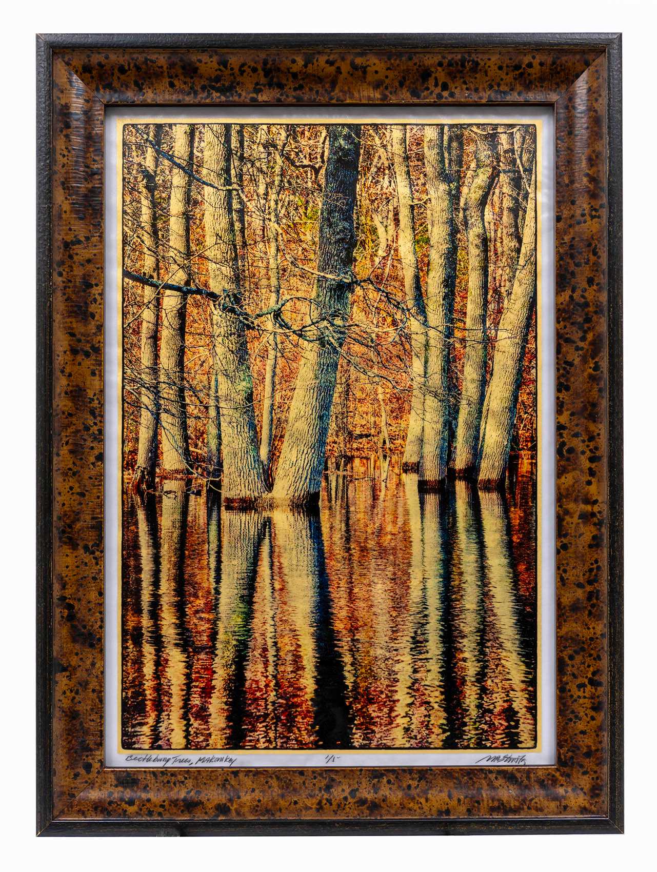 Gilded Vellum Print of flooded Beetlebung trees in a pond in Makonikey, West Tisbury, MA Beetlebung Trees, Makonikey