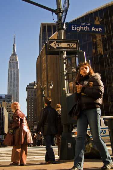 Sidewalk view from subway exit. 2008 8th Avenue and 33rd Street, New York City
