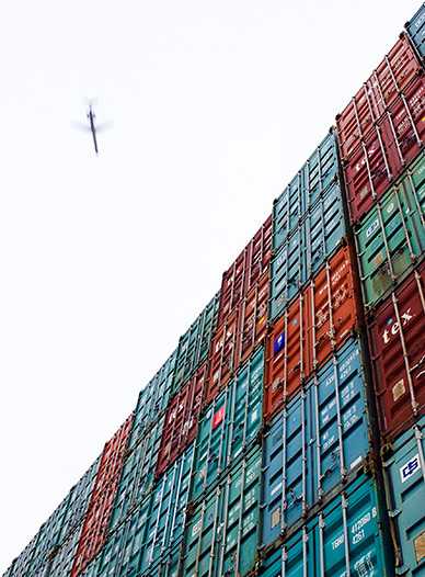 Transport containers stacked near Newark Liberty Airport. Container Storage Facility, 2005