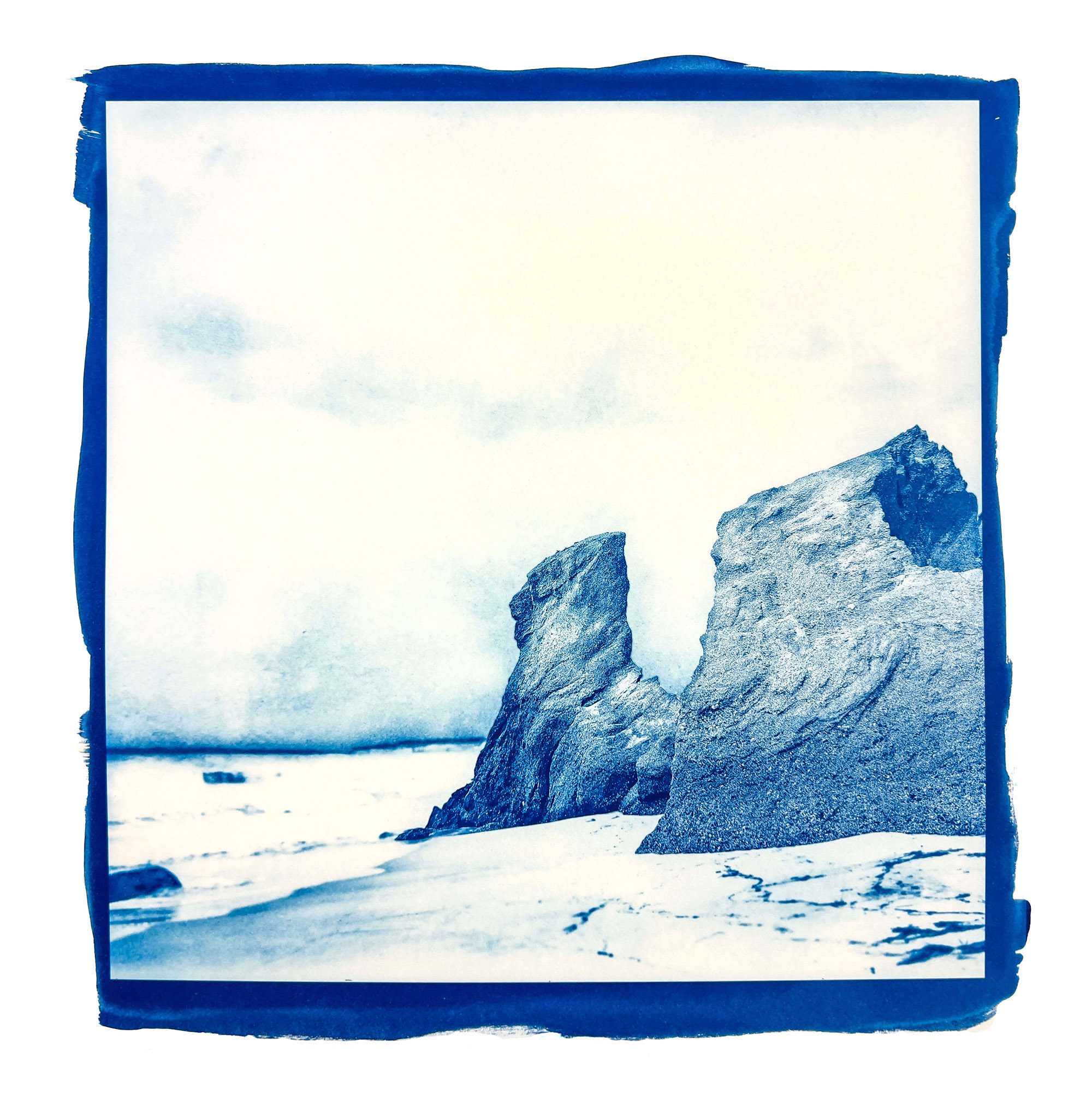Cyanotype Contact Print. These cliff formations once stood at Lucy Vincent Beach and have been washed away by storms and sea level rise. The Guardian, Lucy Vincent Beach, Chilmark, MA