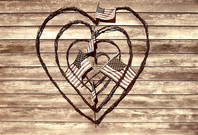 barbed wire with flags, burlington, vt, 1996