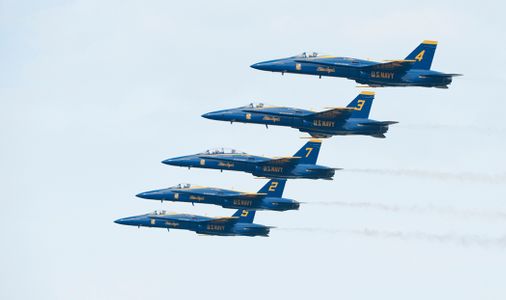 The Blue Angels F-18 Superhornets in formation