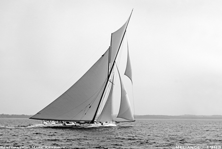America's Cup Reliance 1903 - Vintage Sailboat art print restoration for Interior Design