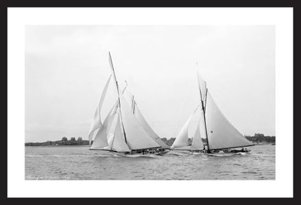 Start of the 40 footers - 1890  - black and white antique sailing photography art print restoration