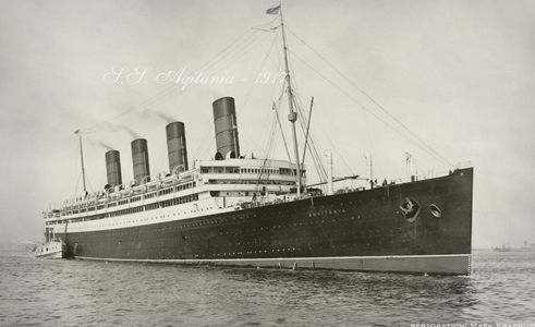 S.S. Aquitania White Star Lines 1917 - Vintage Nautical art print restoration for Interior Design