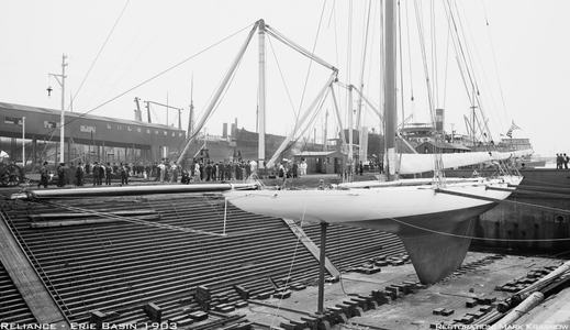 America's Cup Reliance in Drydock 1903 - Vintage Sailboat art print restoration for Interior Design