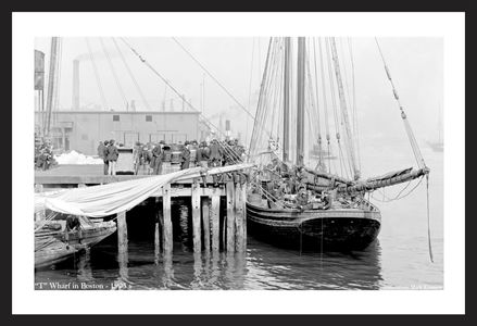 T - Wharf in Boston -1905  - Vintage sailing photography art print restoration